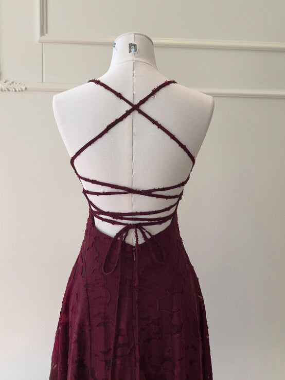 Crimson Rose Evening Lace Dress