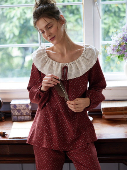 Vintage Rose Collar Burgundy Loungewear Set