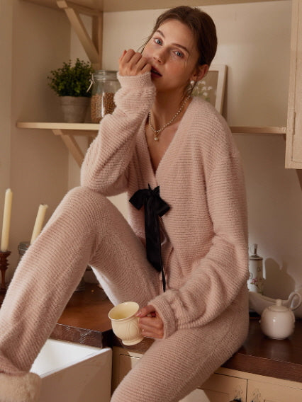 Soft Petal Ribbon Knit Loungewear Set