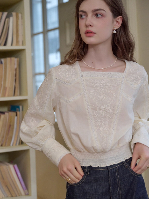 Whispering Garden Embroidered Cotton Blouse