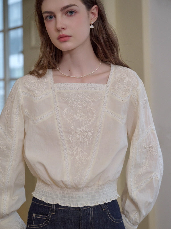 Whispering Garden Embroidered Cotton Blouse
