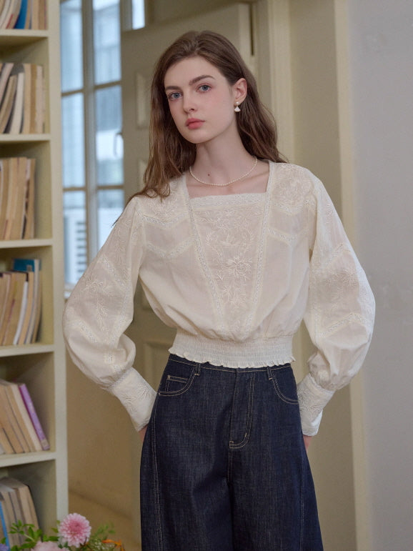 Whispering Garden Embroidered Cotton Blouse
