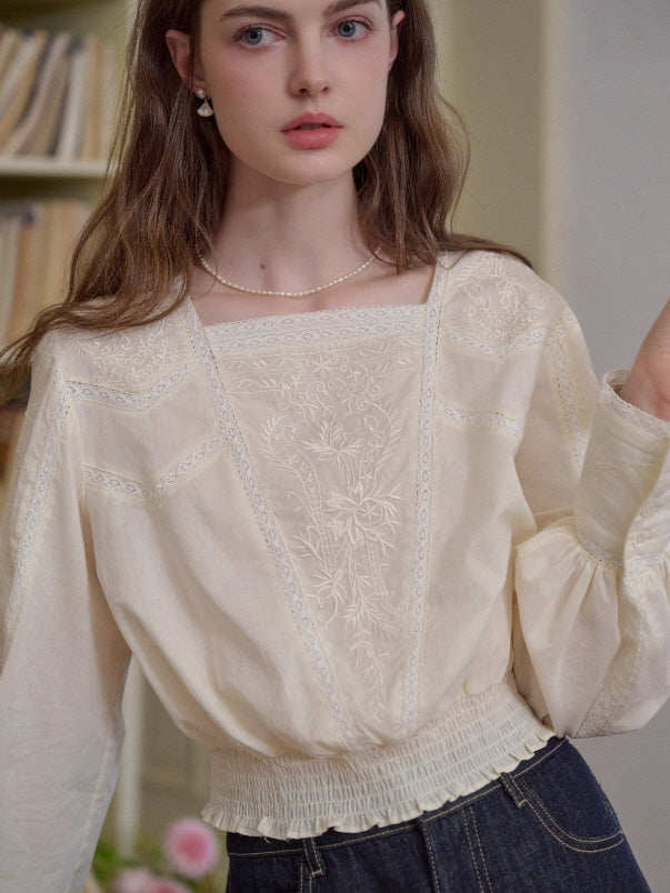 Whispering Garden Embroidered Cotton Blouse