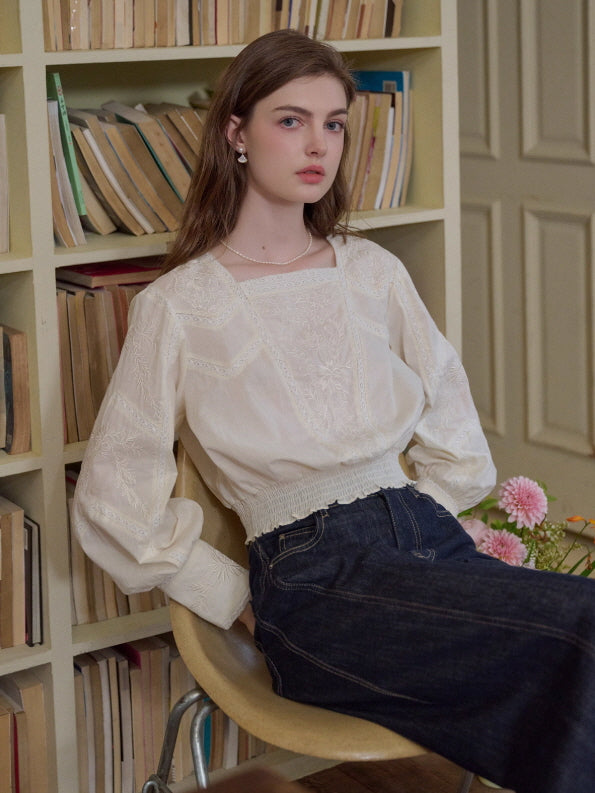 Whispering Garden Embroidered Cotton Blouse