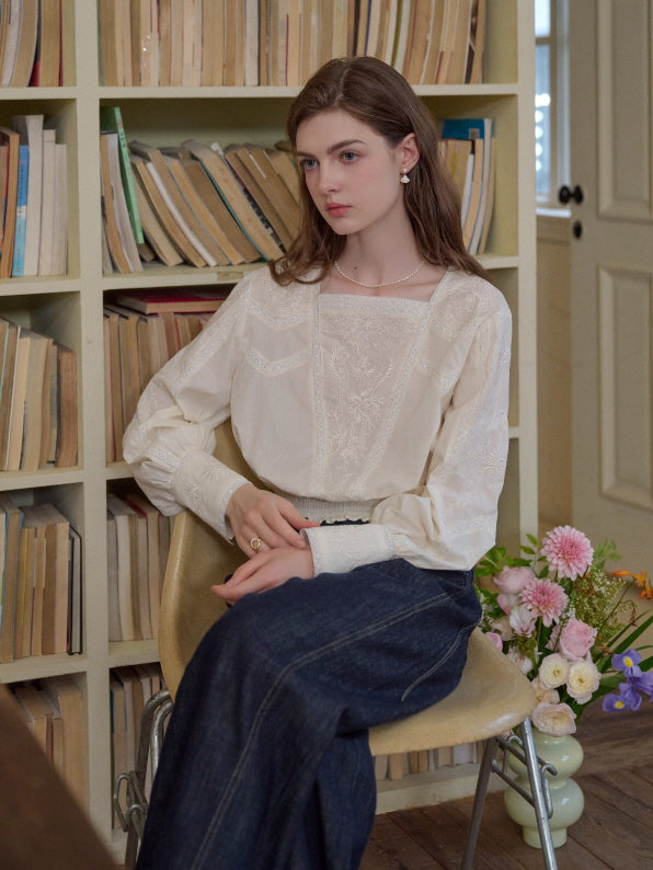 Whispering Garden Embroidered Cotton Blouse