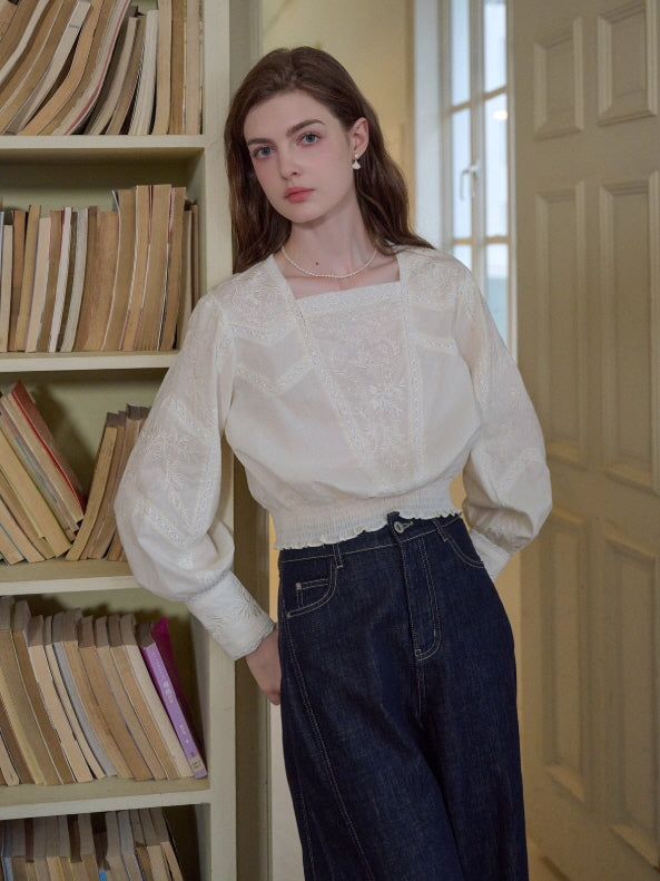 Whispering Garden Embroidered Cotton Blouse