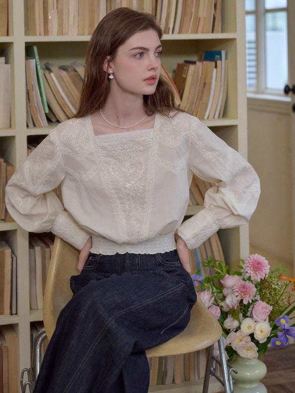 Whispering Garden Embroidered Cotton Blouse