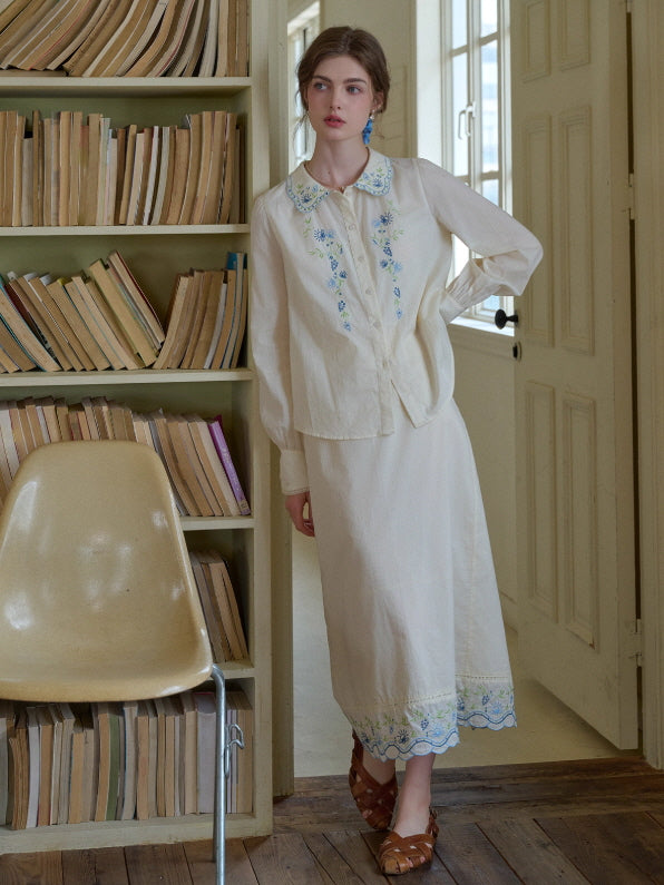 Blue Meadow Embroidered Collar Blouse