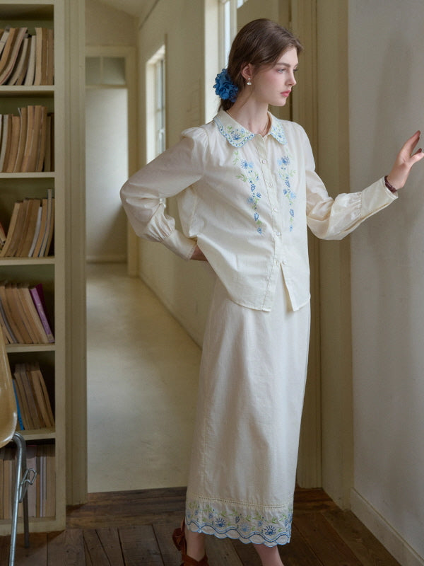 Blue Meadow Embroidered Collar Blouse