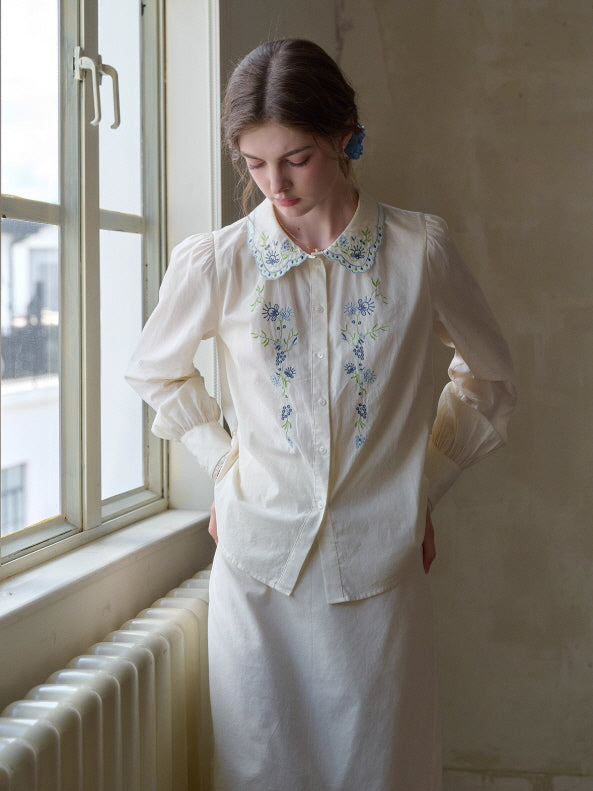 Blue Meadow Embroidered Collar Blouse