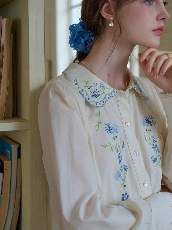 Blue Meadow Embroidered Collar Blouse