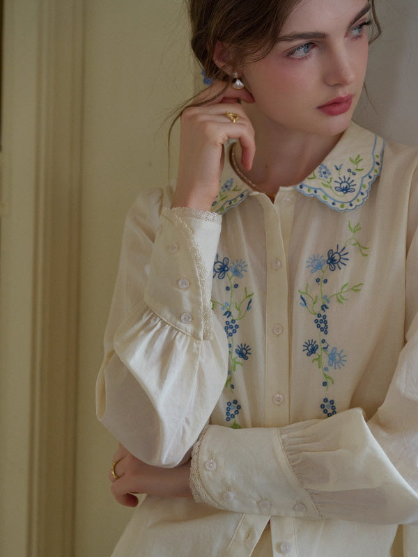 Blue Meadow Embroidered Collar Blouse