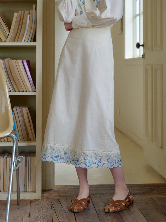 Blue Meadow Embroidered Hem Skirt