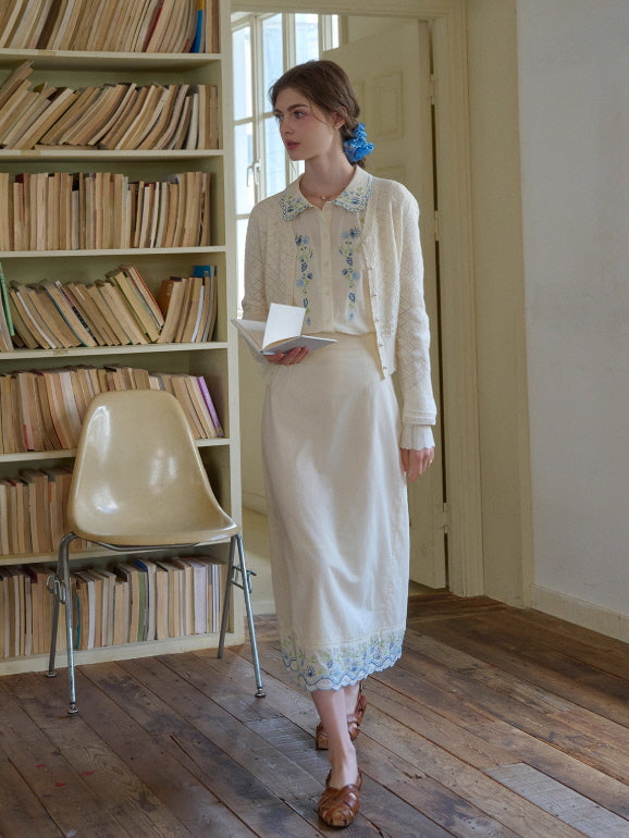 Blue Meadow Embroidered Hem Skirt