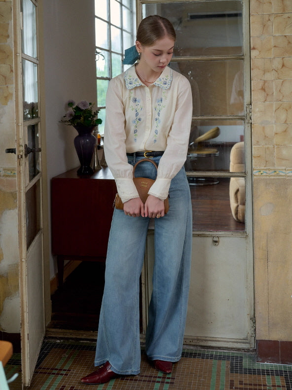 Blue Meadow Embroidered Collar Blouse