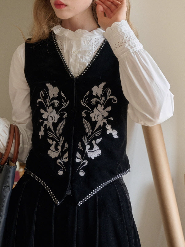 Velvet Garden Embroidered Vintage Vest & Skirt