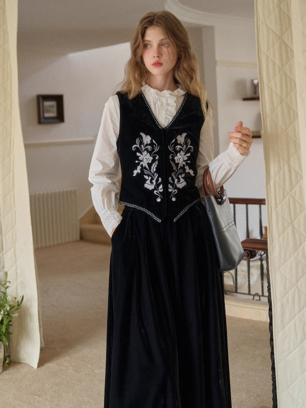 Velvet Garden Embroidered Vintage Vest & Skirt