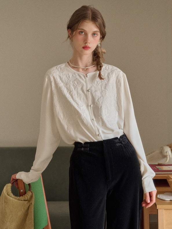 Soft Ivory Embroidered Vintage Blouse