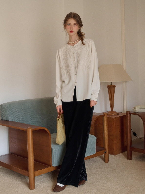 Soft Ivory Embroidered Vintage Blouse