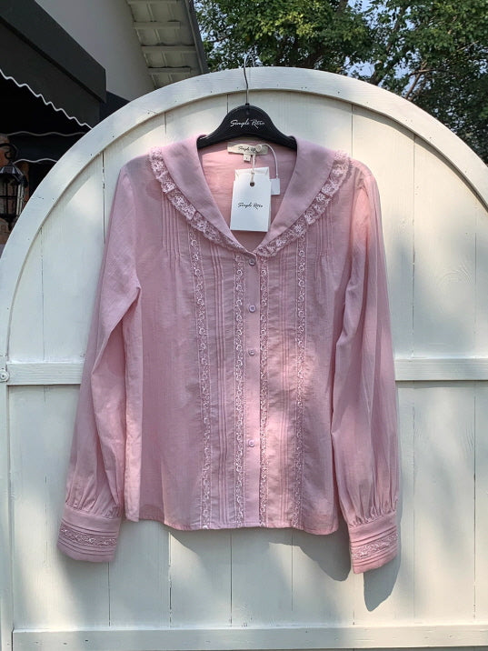 Rosy Lace Collar Vintage Blouse