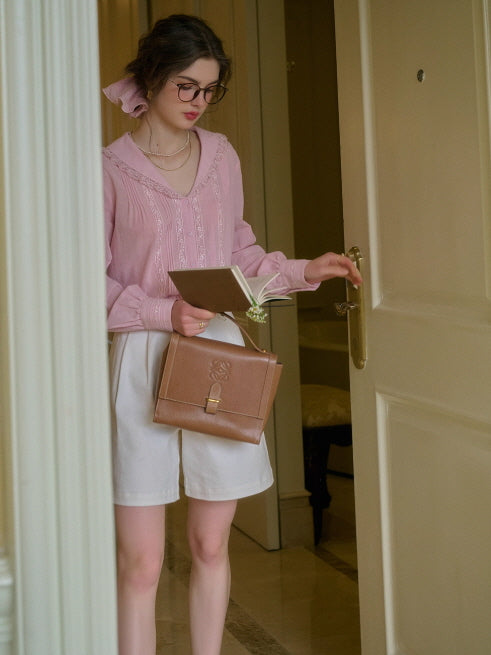 Rosy Lace Collar Vintage Blouse