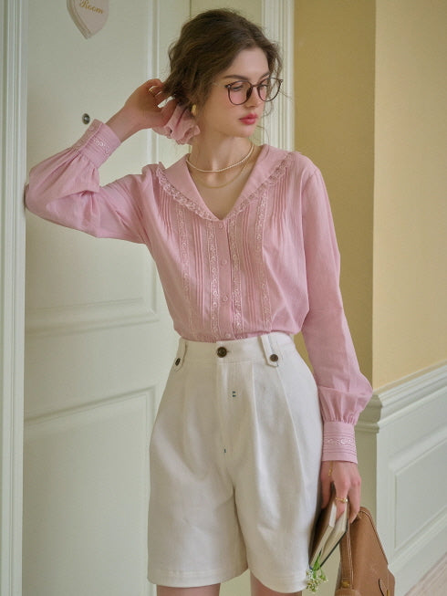 Rosy Lace Collar Vintage Blouse