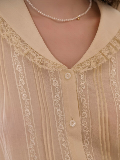 Rosy Lace Collar Vintage Blouse