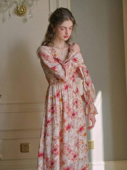 Pink Blossom Ruffle Vintage Dress