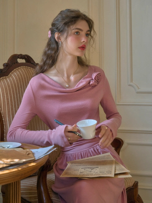 Blush Rose Draped Long Dress