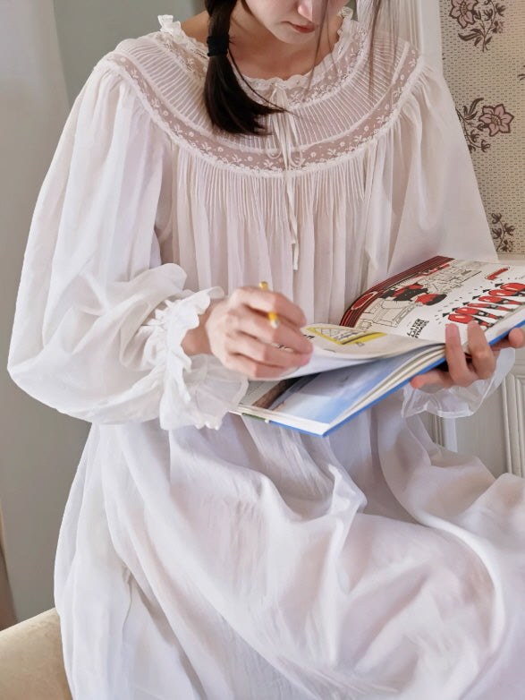 Whispering Lace Vintage Long-Sleeve Nightgown