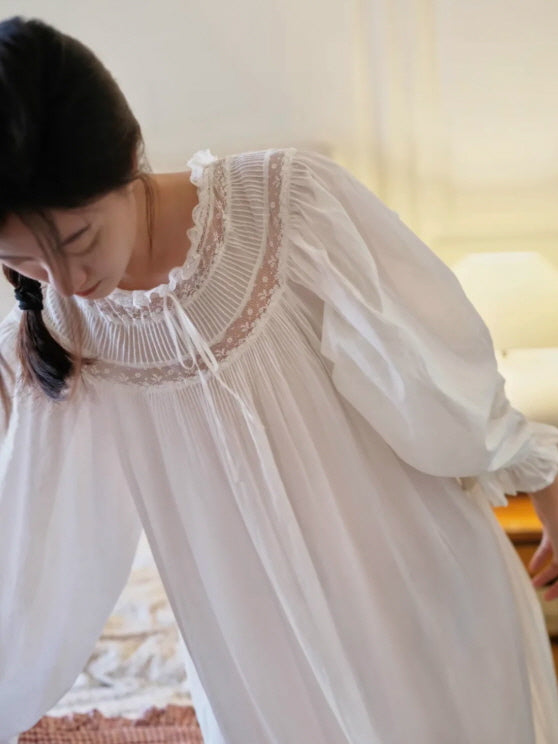 Whispering Lace Vintage Long-Sleeve Nightgown