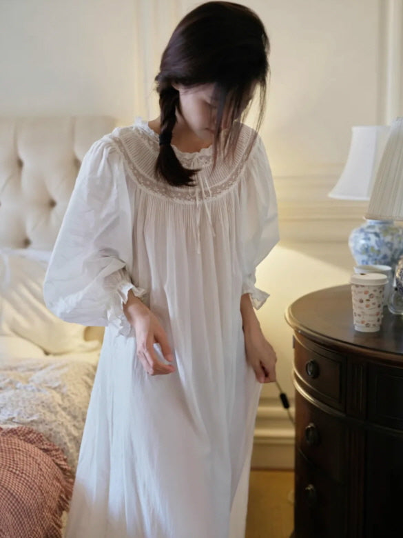 Whispering Lace Vintage Long-Sleeve Nightgown