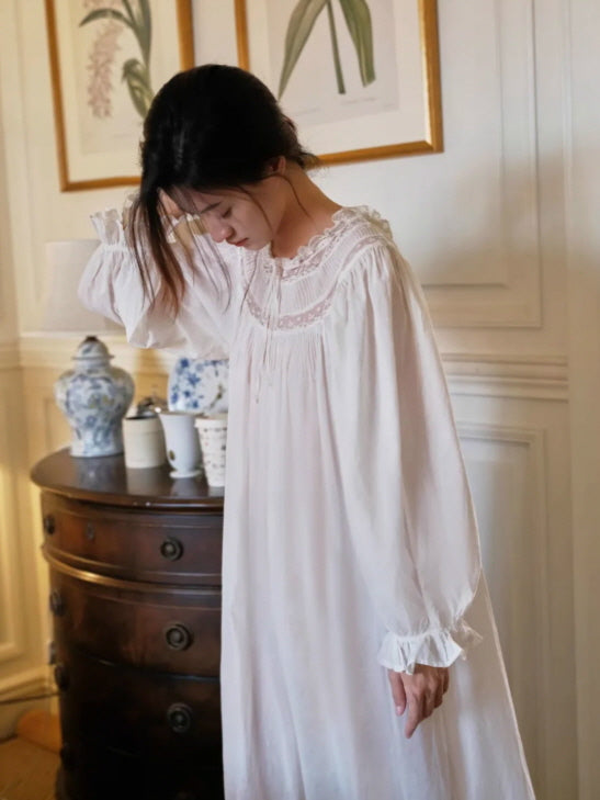 Whispering Lace Vintage Long-Sleeve Nightgown