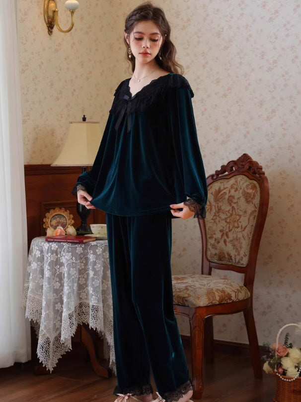 French Retro Velvet Princess Loungewear Set
