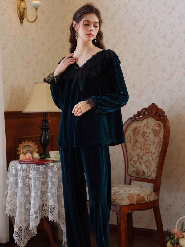 French Retro Velvet Princess Loungewear Set