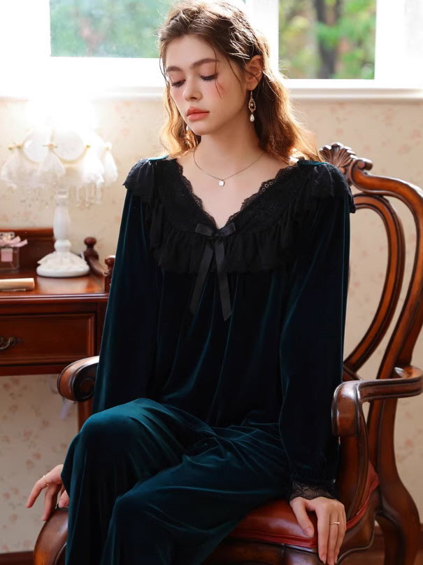 French Retro Velvet Princess Loungewear Set