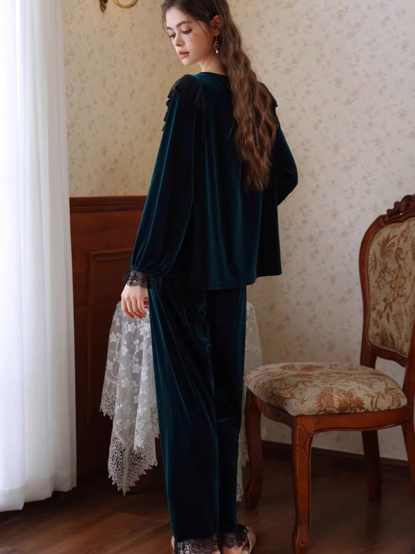 French Retro Velvet Princess Loungewear Set