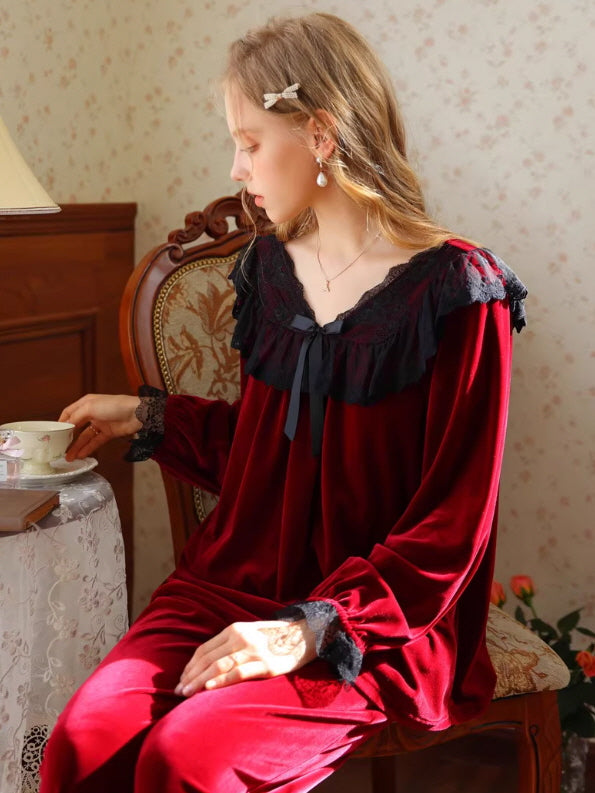 French Retro Velvet Princess Loungewear Set