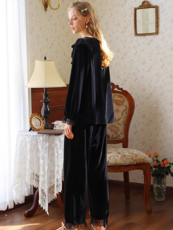 French Retro Velvet Princess Loungewear Set