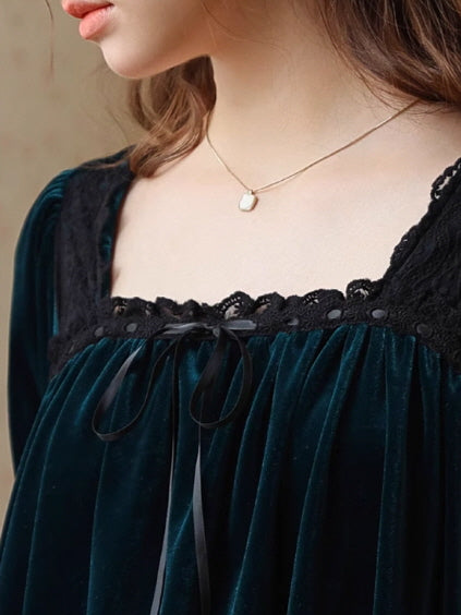 French Retro Velvet Princess Nightgown