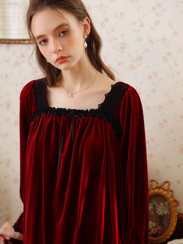 French Retro Velvet Princess Nightgown
