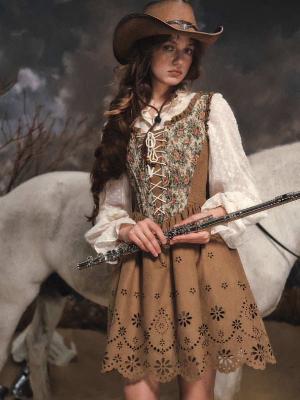 Wildflower Lace-Up Tapestry Dress Floral Bodice & Prairie Skirt Vintage Aesthetic Outfit Dress / S Wildflower Lace-Up Tapestry Dress Floral Bodice & Prairie Skirt Vintage Aesthetic Outfit Dress / S