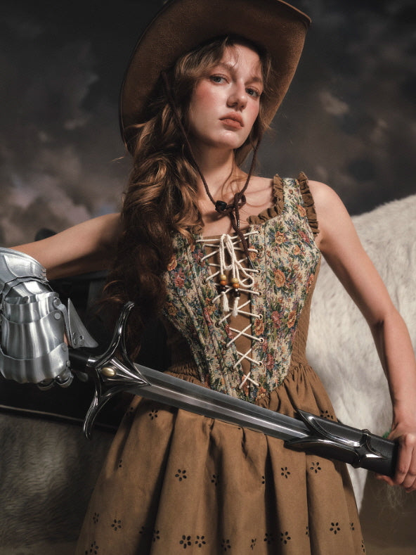 Wildflower Tapestry Lace-Up Prairie Dress