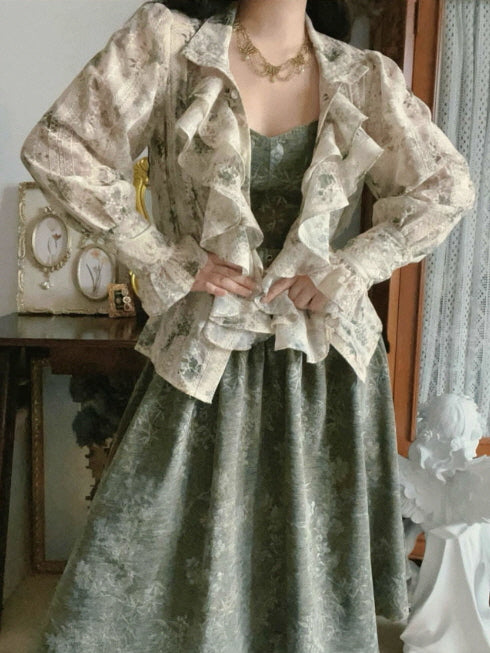 Forest Whispers Vintage Jacquard Dress