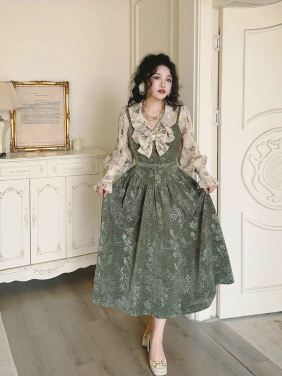 Forest Whispers Vintage Jacquard Dress