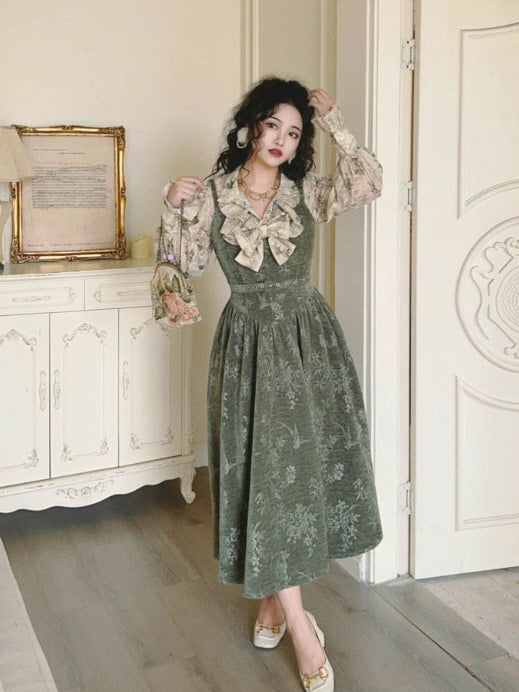 Forest Whispers Vintage Jacquard Dress