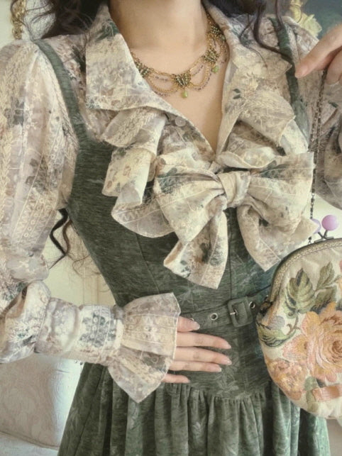 Forest Whispers Vintage Jacquard Dress