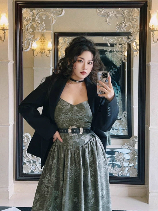 Forest Whispers Vintage Jacquard Dress