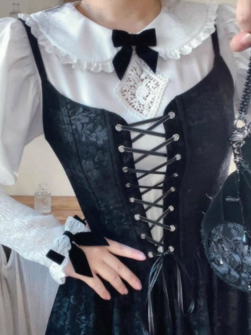 Midnight Lace Corset Velvet Dress