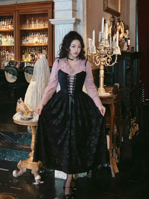 Midnight Rose Lace-Up Vintage Dress